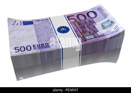 3D illustration. Pile de billets de 500 euros sur un backgroundo blanc Banque D'Images