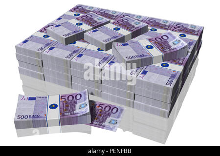 3D illustration. Pile de billets de 500 euros sur un backgroundo blanc Banque D'Images