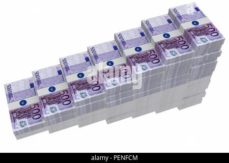 3D illustration. Cinq cents euros de plus en plus des tas de billets en euros. sur fond blanc. Banque D'Images