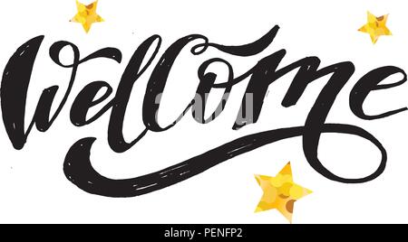 Pinceau Calligraphie lettrage Bienvenue Maison de vacances texte autocollant vectorielles Illustration de Vecteur