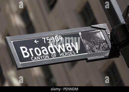 Signe de la rue Broadway dans Lower Manhattan, New York City. Banque D'Images