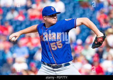 Philadelphie, USA. 16 Aug 2018. 16 août 2018 : New York Mets Corey Oswalt lanceur partant (55) au cours de la MLB match entre les Mets de New York et Phillies de Philadelphie à la Citizens Bank Park de Philadelphie, Pennsylvanie. Christopher Szagola/CSM Crédit : Cal Sport Media/Alamy Live News Banque D'Images