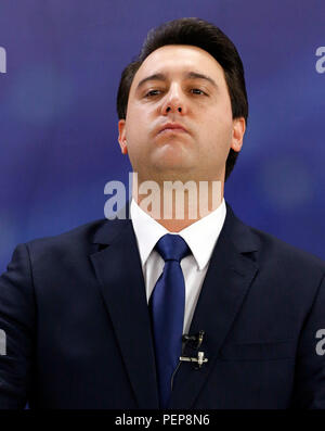 Curitiba, Brésil. Août 16, 2018. Le candidat Junior Ratinho (PSD) au cours du débat des candidats pour le gouvernement du Paraná a tenu sur la TV Bandeirantes Paraná à Curitiba, PR. Credit : Rodolfo Buhrer/La/FotoArena Imagem/Alamy Live News Banque D'Images