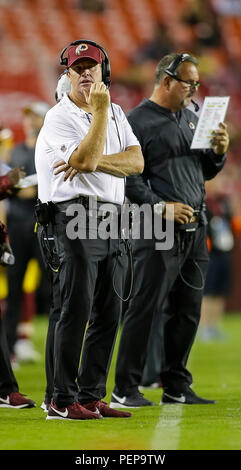 Landover, Maryland, USA. 16 août 2018 : Washington Redskins (entraîneur en chef Jay Gruden au cours d'une saison NFL football match entre les Redskins de Washington et les New York Jets à FedEx Field à Landover, MD. Justin Cooper/CSM Crédit : Cal Sport Media/Alamy Live News Banque D'Images