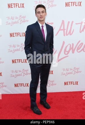 Culver City, CALIFORNIE, États-Unis. 16 août 2018. 16 août 2018 - Culver City, Californie - Jordan Burtchett. Netflix'To All the Boys I've Loved Before'', projection à Los Angeles à Arclight Culver City. Crédit photo : Birdie Thompson/Admedia Banque D'Images