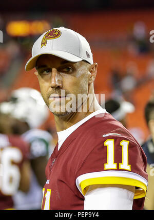 Landover, Maryland, USA. 16 août 2018 : Washington Redskins (QB # 11 Alex Smith après une saison NFL football match entre les Redskins de Washington et les New York Jets à FedEx Field à Landover, MD. Justin Cooper/CSM Crédit : Cal Sport Media/Alamy Live News Banque D'Images