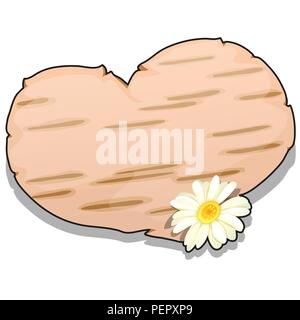 Coeur de l'écorce de bouleau décoré de la fleur de trèfle isolé sur fond blanc. Cartoon Vector illustration close-up. Illustration de Vecteur