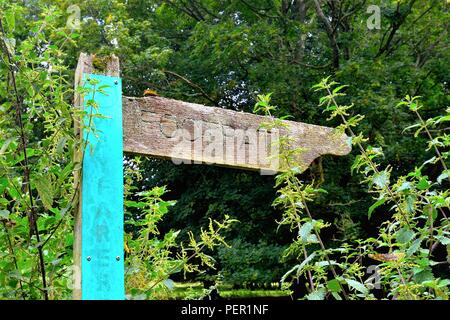 Un sentier en bois patiné enseigne sur la façon Wayfarers à Hinton Ampner Hampshire England UK Banque D'Images