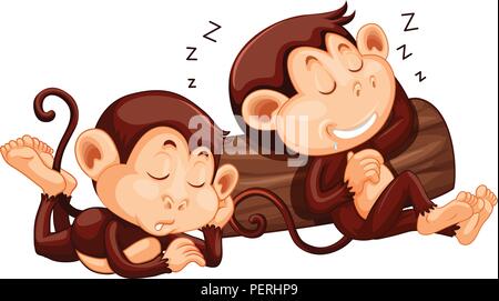 Deux monkey dormir à l'illustration du journal Illustration de Vecteur