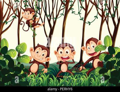 Singe vivant dans la jungle illustration Illustration de Vecteur