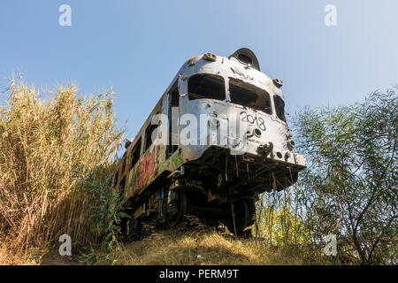 Wagons de train, abandonnés, entraîneur de l'60, San Pedro de Alcantara, Andalousie, espagne. Banque D'Images