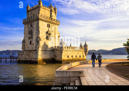 Impressionnant tour de Belém à Lisbonne, Portugal. Banque D'Images