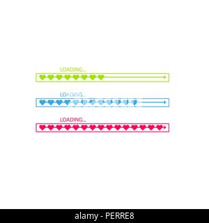 L'icône de barre d'état. L'amour chargement collection. Coeur blanc. Funny happy valentines day element.Web design app télécharger minuterie. Fond rouge. Mode télévision objet. Isolées. Carte de vœux. Vector Illustration de Vecteur