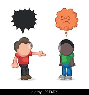 Vector hand-drawn cartoon illustration de l'homme blanc raciste pour homme noir. Mettre fin au racisme. Illustration de Vecteur