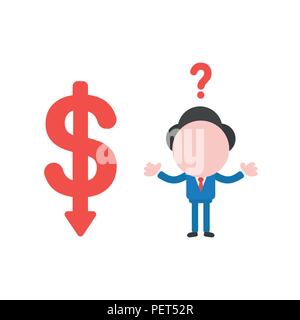 Vector illustration confondu businessman personnage avec symbole dollar rouge en descente. Illustration de Vecteur