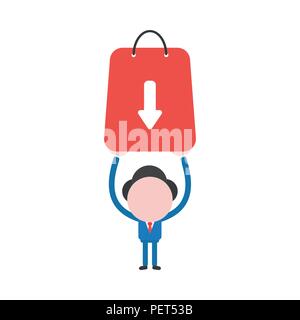 Vector illustration businessman holding caractère en rouge panier avec la flèche vers le bas. Illustration de Vecteur