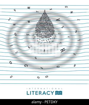 Journée mondiale de l'alphabétisation illustration de lettre de l'alphabet pour la goutte d'eau sur l'ordinateur portable de l'école. L'éducation essentielle pour les enfants concept. Vecteur EPS10. Illustration de Vecteur