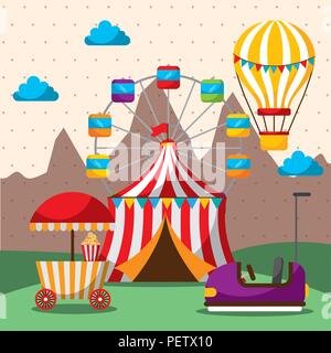 Grande roue tente hot air balloon auto tamponneuse carnival fun fair festival Illustration de Vecteur