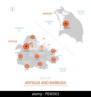 Vecteur stylisé Antigua-et-Barbuda carte montrant les grandes villes, capitale St. John's, les divisions administratives. Illustration de Vecteur