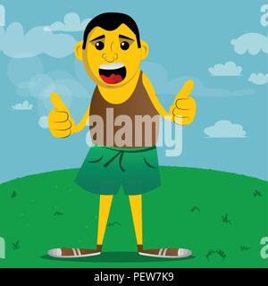 L'homme jaune Thumbs up faire signer des deux mains. Cartoon Vector illustration. Illustration de Vecteur