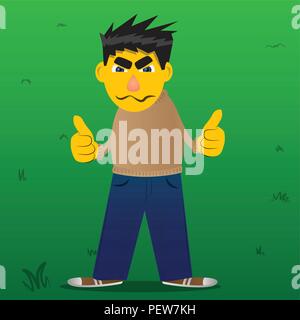 L'homme jaune Thumbs up faire signer des deux mains. Cartoon Vector illustration. Illustration de Vecteur