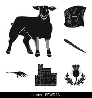 L'Ecosse Pays icônes noires dans set collection pour la conception. Tourisme, culture et tradition symbole vecteur illustration de stock. Illustration de Vecteur