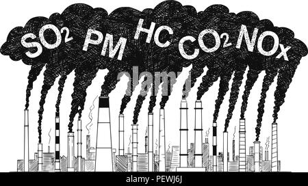 Dessin Artistique vecteur Illustration de fumeurs, cheminées d'usine ou de l'industrie de la pollution de l'air Illustration de Vecteur