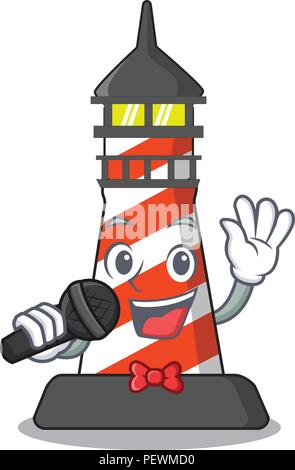 Le chant phare sur la plage mascot Illustration de Vecteur