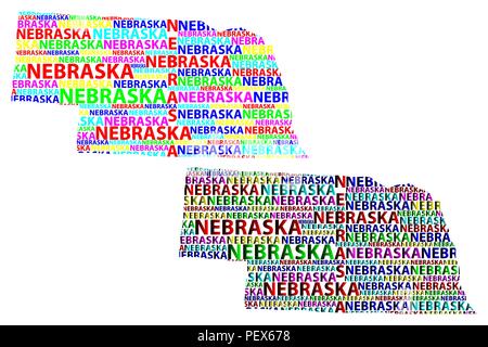 Sketch Nebraska (États-Unis d'Amérique, État Cornhusker) lettre du texte, le Nebraska site - dans la forme du continent, la carte Nebraska - couleur vecto Illustration de Vecteur