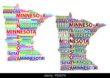 Sketch Minnesota (États-Unis d'Amérique) texte de la lettre, la carte carte du Minnesota - sous la forme du continent, la carte Minnesota - vector illustration couleur Illustration de Vecteur