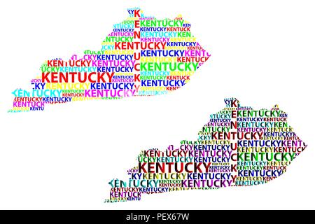 Sketch Kentucky (États-Unis d'Amérique) texte de la lettre, la carte carte du Kentucky - sous la forme du continent, la carte Kentucky - vector illustration couleur Illustration de Vecteur