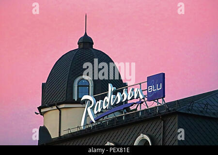 Kiev, UKRAINE - le 4 août 2018 : Radisson Blu Hotel Kyiv Podil est situé dans le quartier historique de la ville - Podil Banque D'Images