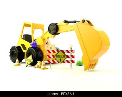 Site en construction avec l'excavateur et signe Banque D'Images