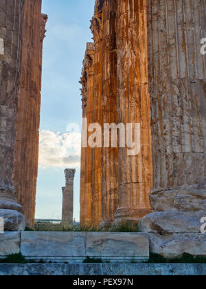 Colonnes corinthiennes détail du Temple de Zeus Olympien. Le temple monumental commencé dans la 6e siècle avant J.-C. sur l'emplacement d'un ancien sanctuaire dédié à Banque D'Images