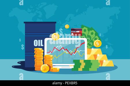 Notion de vecteur de baril de pétrole : tableau de la télévision style. Prix de l'action sur l'écran du portable. Illustration de Vecteur