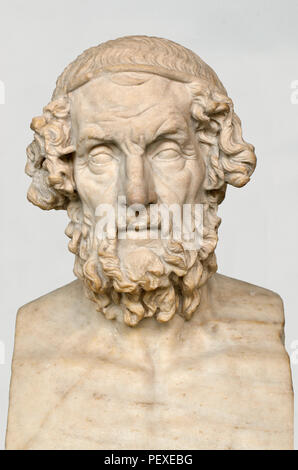 Buste en marbre de Homère (auteur de l'Iliade et l'Odyssée : 7ème/8thC BC) British Museum, Bloomsbury, London, England, UK. Copie romaine d'origine grecque Banque D'Images
