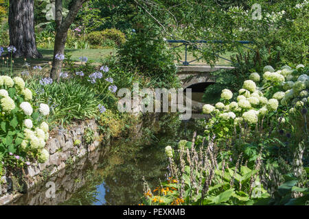 Dispositif de l'eau et de fleurs frontière à Melbourne Hall and Gardens, Derbyshire, Royaume-Uni Banque D'Images