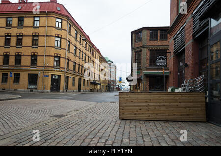 Rues de Göteborg Suède le matin avec les magasins fermés. Banque D'Images