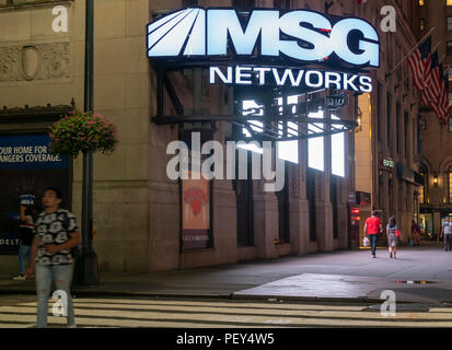 Les bureaux et studios de la MSG Networks en face de Penn Station à New York le Mardi, Août 14, 2018. Les réseaux MSG a annoncé un très bon quatrième trimestre, citant l'augmentation des frais, du contenu supplémentaire et une distribution plus large. (© Richard B. Levine) Banque D'Images