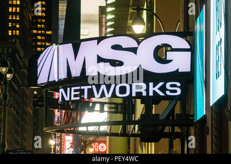 Les bureaux et studios de la MSG Networks en face de Penn Station à New York le Mardi, Août 14, 2018. Les réseaux MSG a annoncé un très bon quatrième trimestre, citant l'augmentation des frais, du contenu supplémentaire et une distribution plus large. (© Richard B. Levine) Banque D'Images