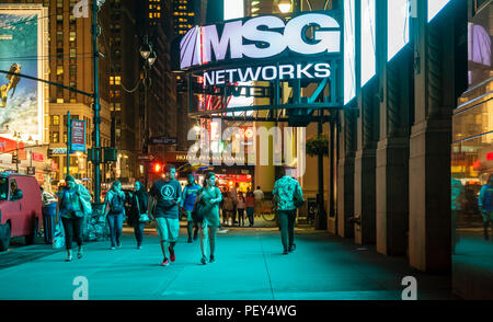 Les bureaux et studios de la MSG Networks en face de Penn Station à New York le Mardi, Août 14, 2018. Les réseaux MSG a annoncé un très bon quatrième trimestre, citant l'augmentation des frais, du contenu supplémentaire et une distribution plus large. (Â© Richard B. Levine) Banque D'Images