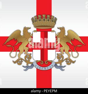 Genoa city drapeau et d'armoiries, l'Italie, vector illustration Illustration de Vecteur