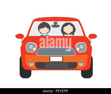 Deux personnes, homme et femme, assise dans une voiture et allez en vacances. Utilisable pour l'école de conduite ou taxi - vecteur, modèle plat Illustration de Vecteur