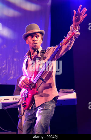 Tilford, UK. 17 août 2018. Aswad ( Tony 'Gad' Gaye) effectuant à Weyfest music festival. (C) MusicLive / Alamy Live News Banque D'Images