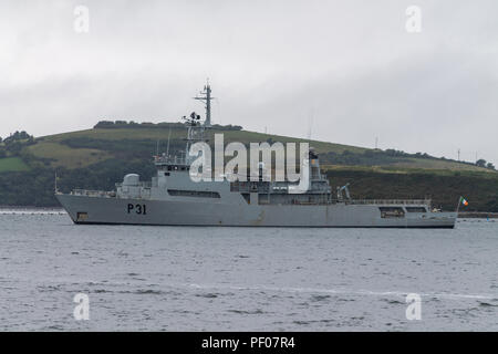 Bantry, West Cork, Irlande. 18 août, 2018. Le navire de guerre de la Marine irlandaise L.É. EITHNE s'est rendu ce week-end de Bantry. L.É. EITHNE a été construit en Irlande qu'un hélicoptère patrouilleur. L'équipement était d'un très haut standard et inclus les services de la salle des opérations navales d'abord intégré qui contrôle de l'armement et de l'aéronef à un centre, distant de la passerelle. Credit : aphperspective/Alamy Live News Banque D'Images