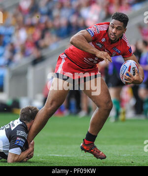 Salford, Royaume-Uni. 18 août 2018. . Rugby League Super 8'S Salford Red Devils vs Widnes Vikings ; Salford Red Devils' Ben Nakubuwai recherche une décharger au stade AJ Bell, Salford, Royaume-Uni. Crédit : Dean Dean Williams Williams/Alamy Live News Banque D'Images