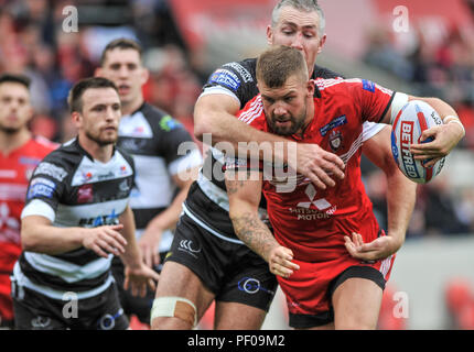 Salford, Royaume-Uni. 18 août 2018. . Rugby League Super 8'S Salford Red Devils vs Widnes Vikings ;Josh Jones larmes à travers la défense Widnes au stade AJ Bell, Salford, Royaume-Uni. Crédit : Dean Dean Williams Williams/Alamy Live News Banque D'Images