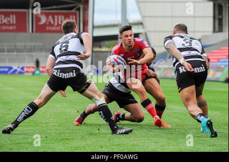 Manchester, UK. 18 août 2018. Super Betfred qualificatifs Ligue Ronde 2 , Salford , Red Devils v Widnes Vikings ; Niall Evalds de Salford Red Devils attaque le crédit en ligne : Nouvelles Images /Alamy Live News Banque D'Images