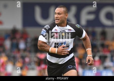 Manchester, UK. 18 août 2018. Super Betfred qualificatifs Ligue Ronde 2 , Salford , Red Devils v Widnes Vikings ; Weller d'Hauraki Widnes Vikings réchauffe Crédit : News Images /Alamy Live News Banque D'Images