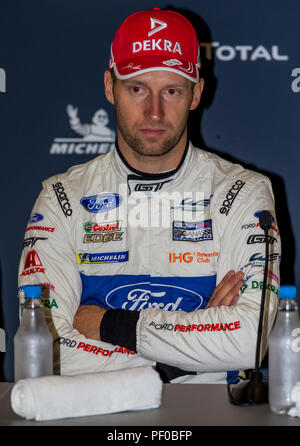 Circuit de Silverstone, au Royaume-Uni. Août 18, 2018. FIA World Endurance Championship ; Stefan M&# xfc;cke (DUE) de la Ford GT LMGTE Pro racing voiture de l'équipe Chip Ganassi Ford UK (USA) au cours de la conférence de presse de qualification du CME, après avoir terminé en tête de la FIA World Endurance Championship à Silverstone : Action Crédit Plus Sport/Alamy Live News Banque D'Images